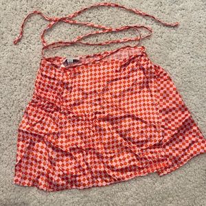 Topshop satin wrap mini skirt in red and pink womens size 4